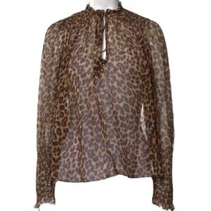 VERONICA BEARD Jaz Leopard Print Boho Silk Blouse (size medium)